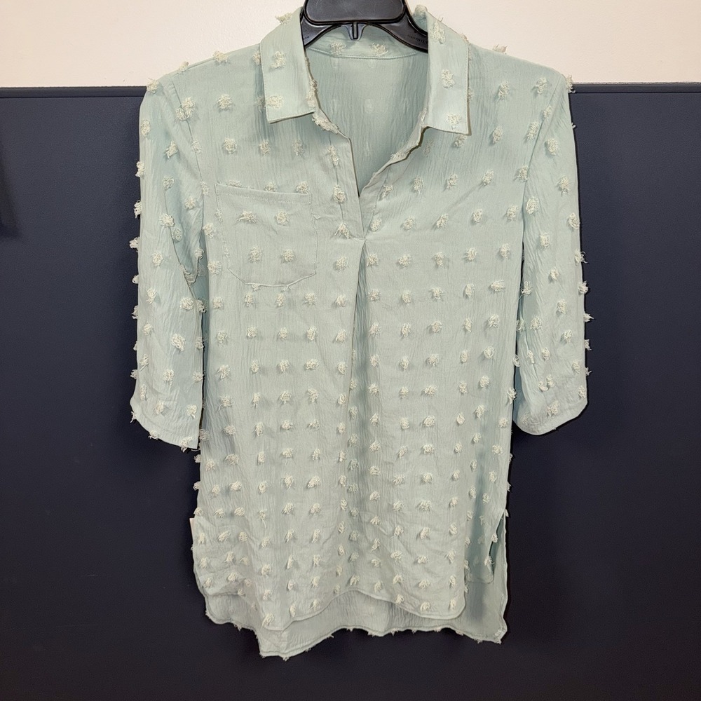 NWT Fashion & Best Women's Chiffon  Pompom Dot Dress TunicBlue Green Size Medium